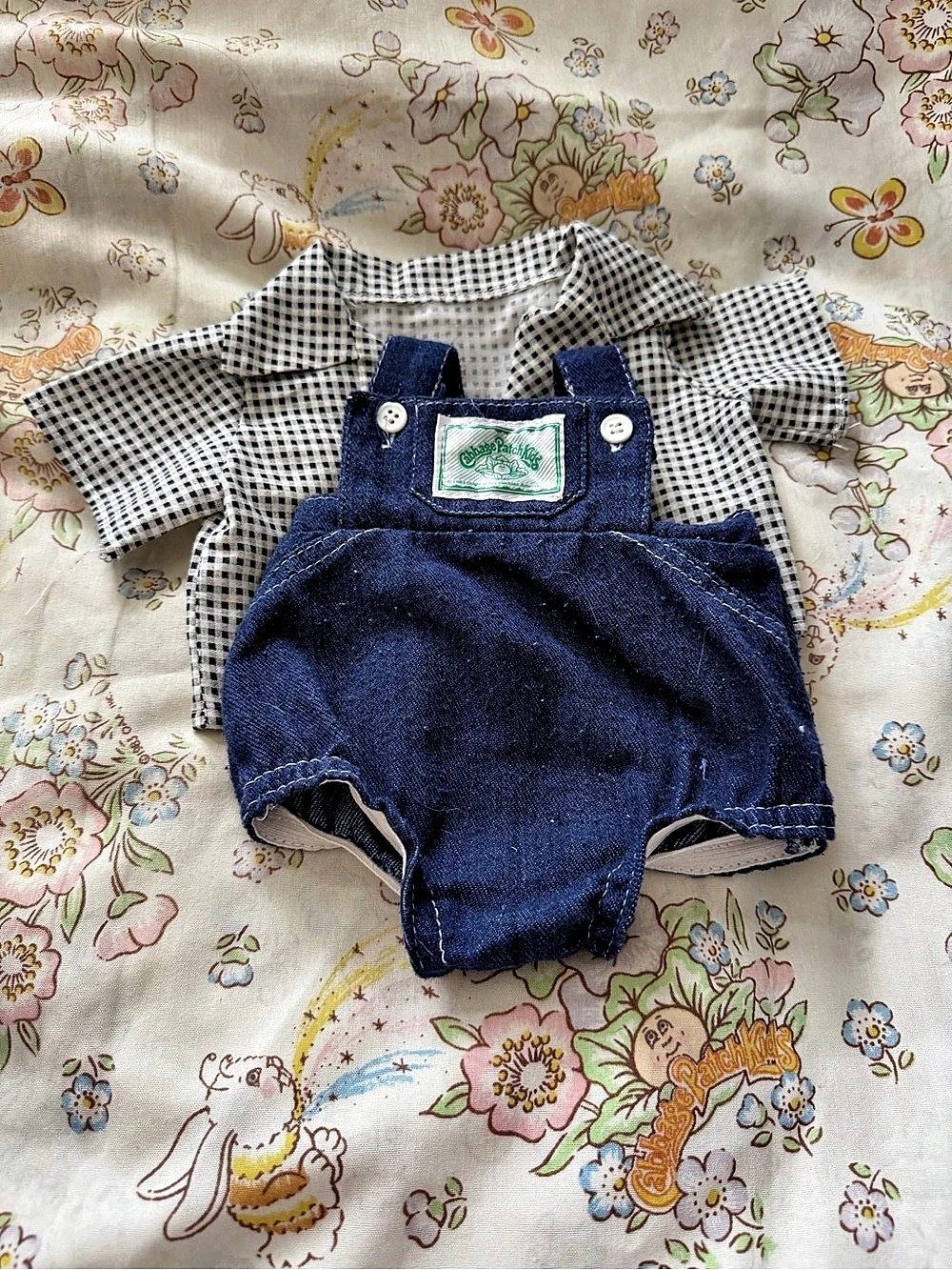 Cabbage Patch Kids Vintage Denim Overalls Romper & Button-up Top